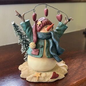 Crazy Mountain Festive Snowman Figurine with Heart Accents - 5” tall